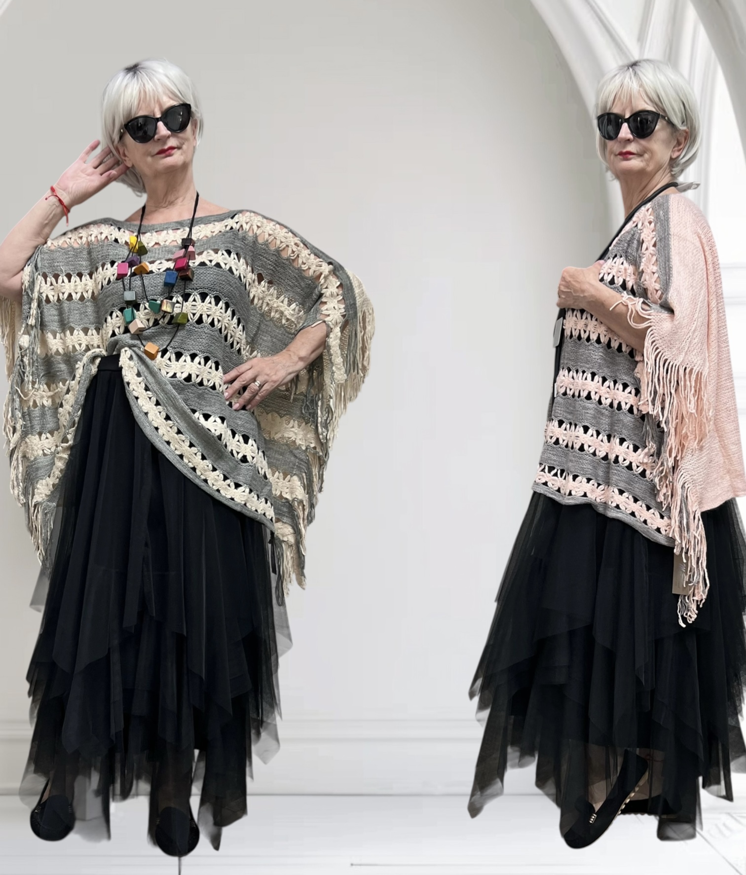 MM Sweet oversized acryl gebreide top/poncho /in meerdere kleuren