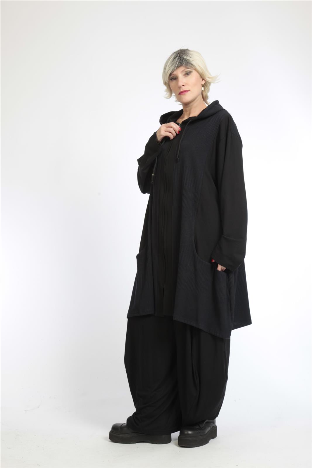 AKH viscose  A-lijn blazer met zakken stretch zwart