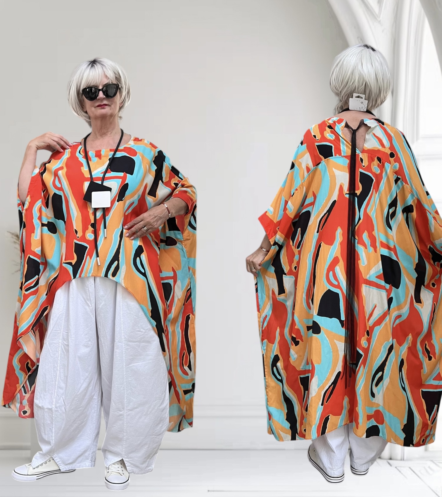 BIZE oversized viscose/katoen tuniek