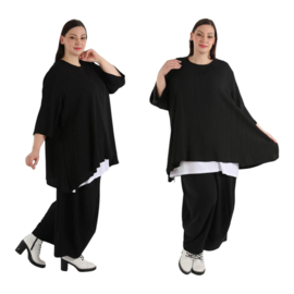 AKH oversized viscose/katoen  A-lijn top apart stretch  zwart