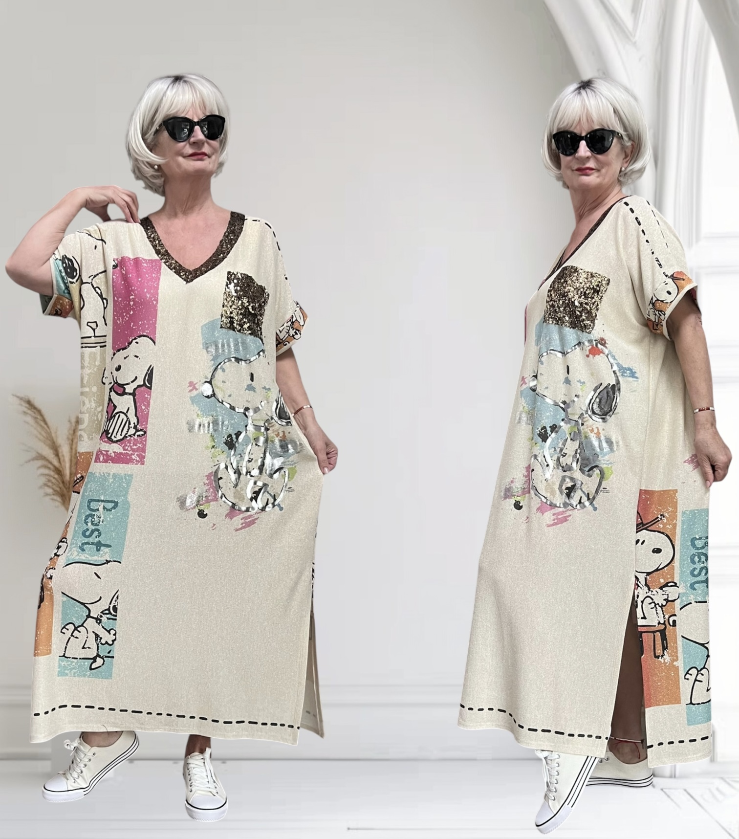 CHARME MODA oversized jurk met glitters stretch