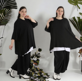 AKH oversized viscose/katoen  A-lijn top apart stretch  zwart