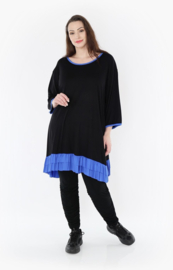 AKH oversized viscose tricot A-lijn tuniek  apart stretch zwart/blauw