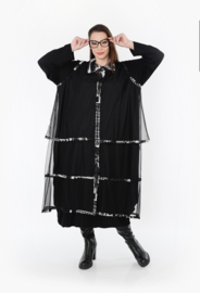AKH oversized mouwloos vest/tuniek van stretch tule kwaliteit/zwart/wit