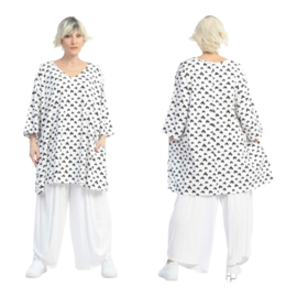 AKH viscose/katoen A-lijn top/tuniek  met zakken stretch wit/zwart