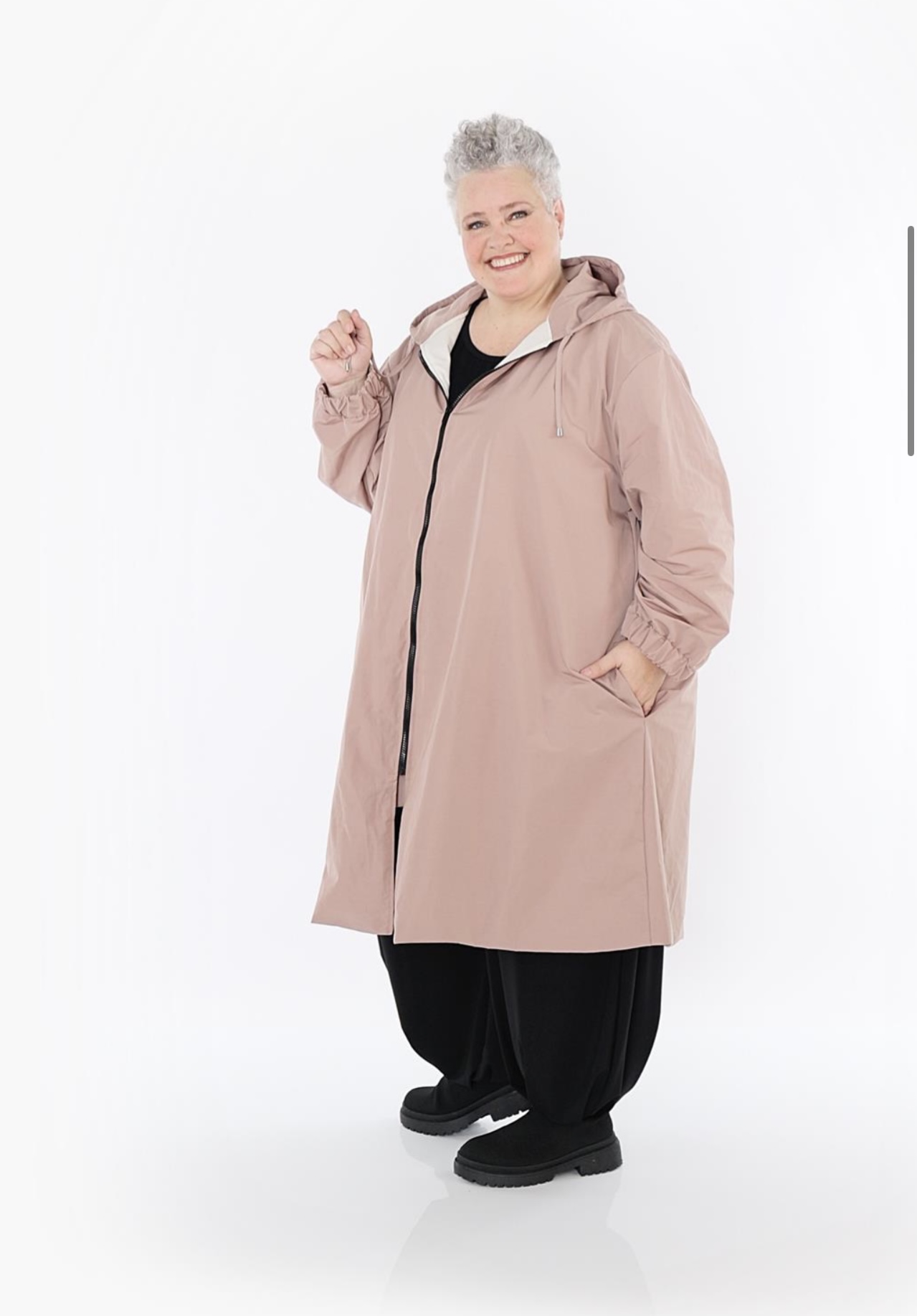 AKH oversized tafta memory/katoen mix tussenjas met capuchon / gevoerd
