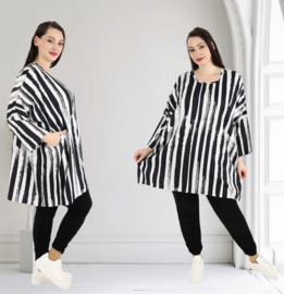 AKH oversized viscose A-lijn tuniek met zakken zwart/wit  apart