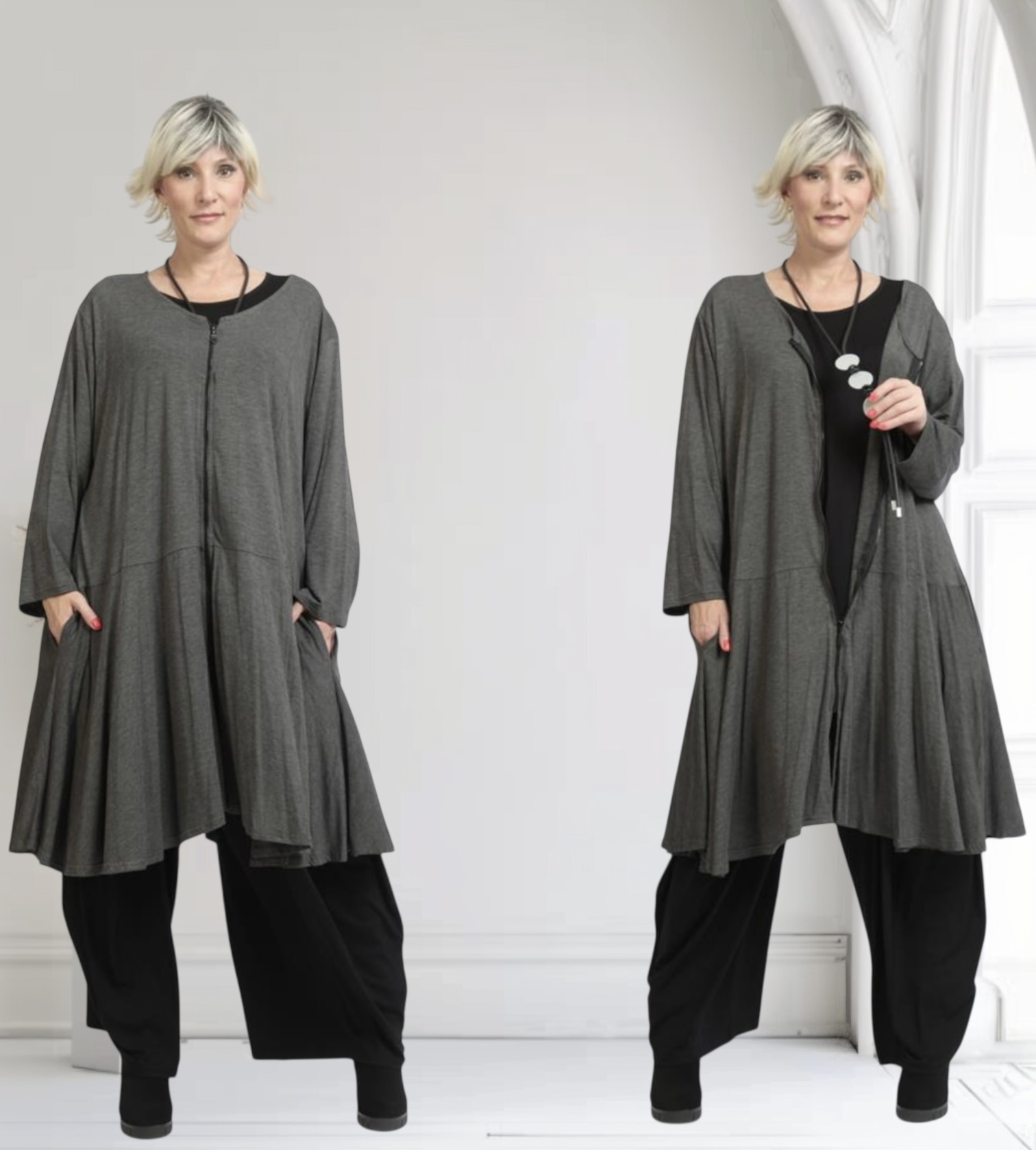 AKH oversized viscose A-lijn blazer met ritssluiting apart stretch