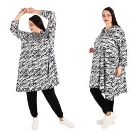 AKH oversized viscose A-lijn blouse/tuniek zwart/wit  apart