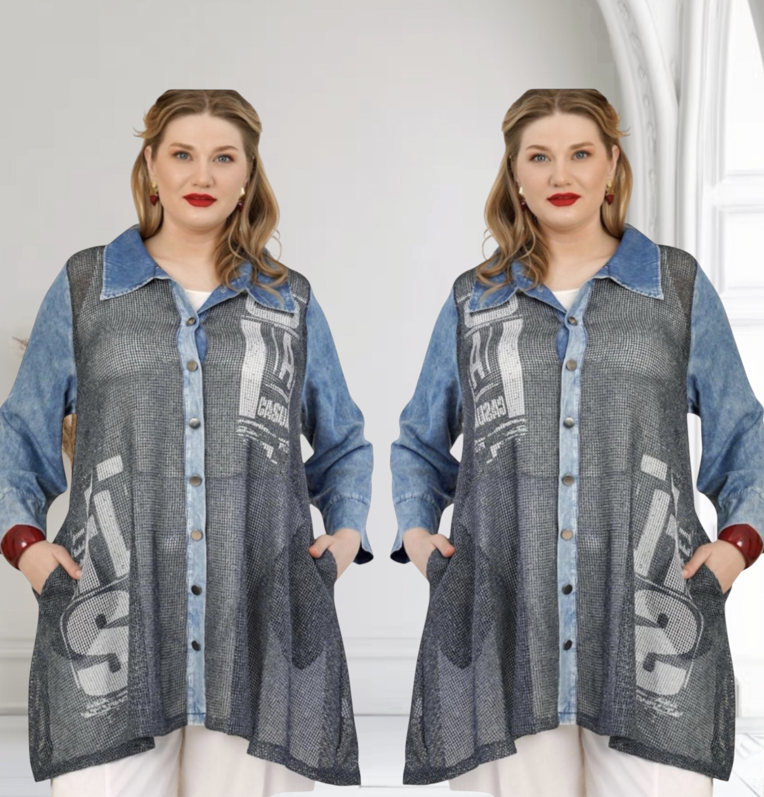 Zedd Plus tencel jeans A-lijn blouse/hemd/tuniek
