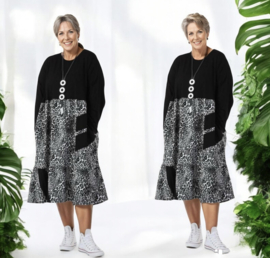 AKH viscose  A-lijn jurk apart stretch zwart 