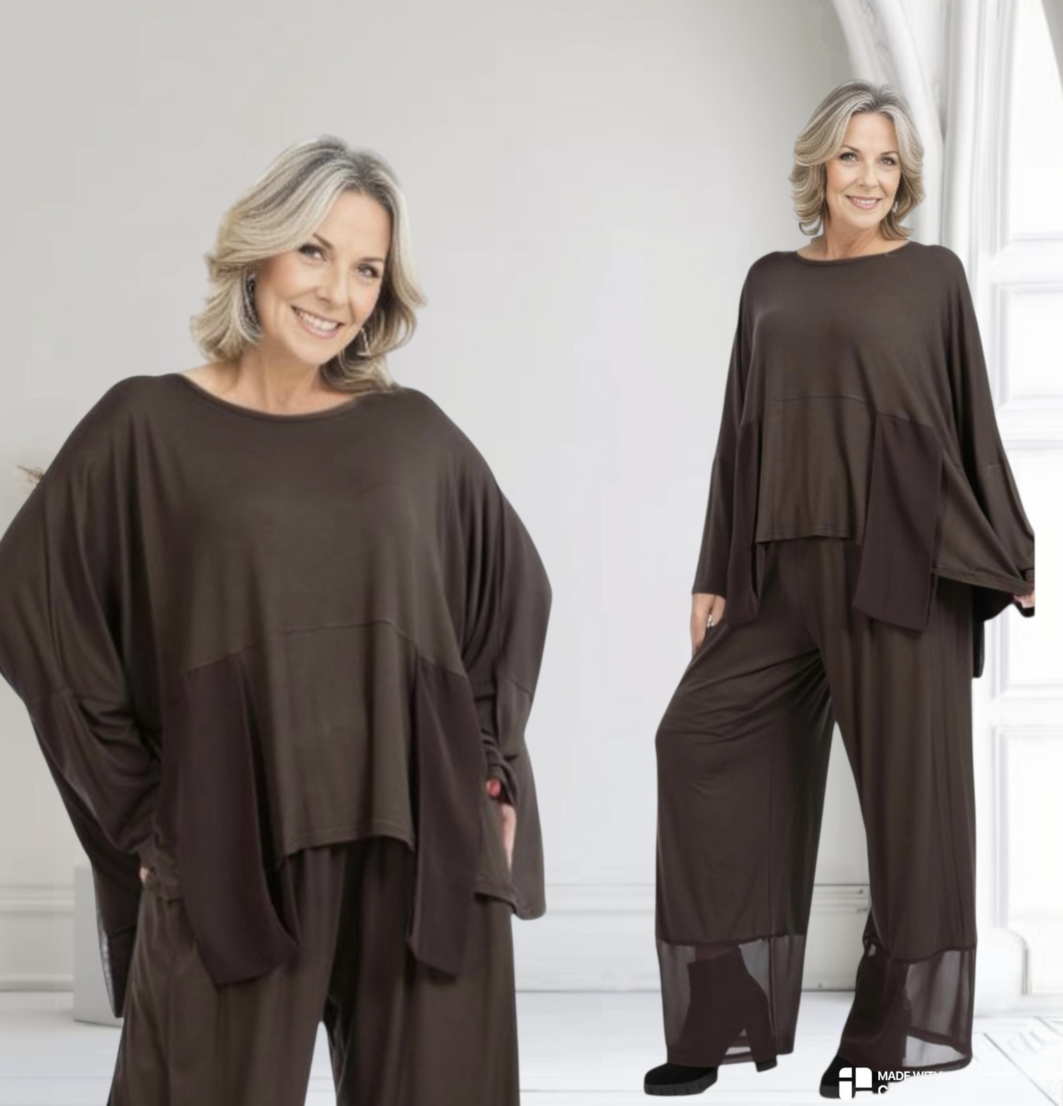 AKH viscose A-lijn top met chiffon stof apart stretch