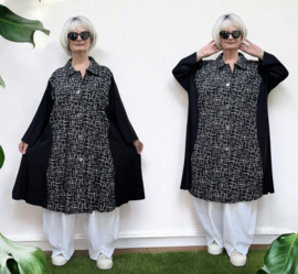 AKH oversized viscose A-lijn blazer/vest/jas apart  zwart/wit/stretch