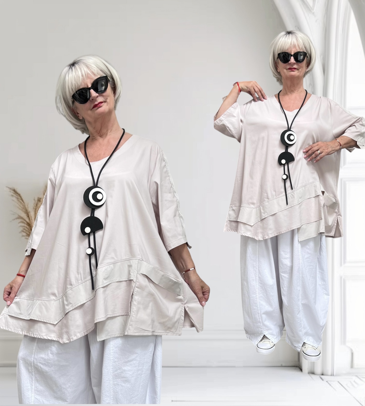 SINNE design.. A- lijn viscose tuniek met taft /stretch