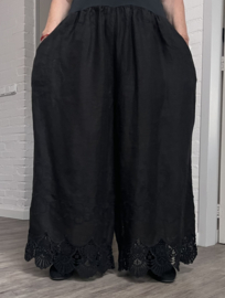 Moonshine linnen wijde broek met geborduurd kant/ apart /in meerdere kleuren