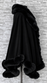 ITALIA MODA gebreid super zacht omslagdoek/poncho met bont/zwart