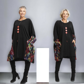AKH oversized viscose A-lijn jurk/tuniek met zakken apart stretch zwart