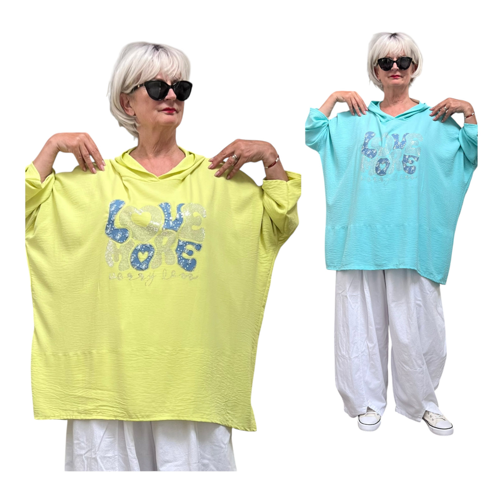 ITALIA oversized viscose top/tuniek met capuchon /in meerdere kleuren