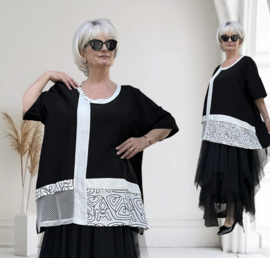 Zedd Plus viscose A-lijn tuniek/top  zwart/wit