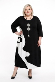 KEKOO design katoen A-lijn jurk zwart/lichtgrijs stretch