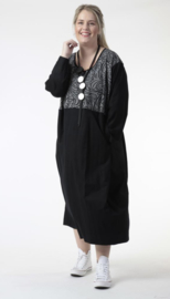 AKH oversized viscose jurk met zakken apart stretch zwart /grijs