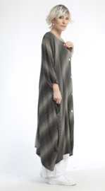 AKH oversized viscose A-lijn blazer/vest/hemd met zakken apart zwart/wit