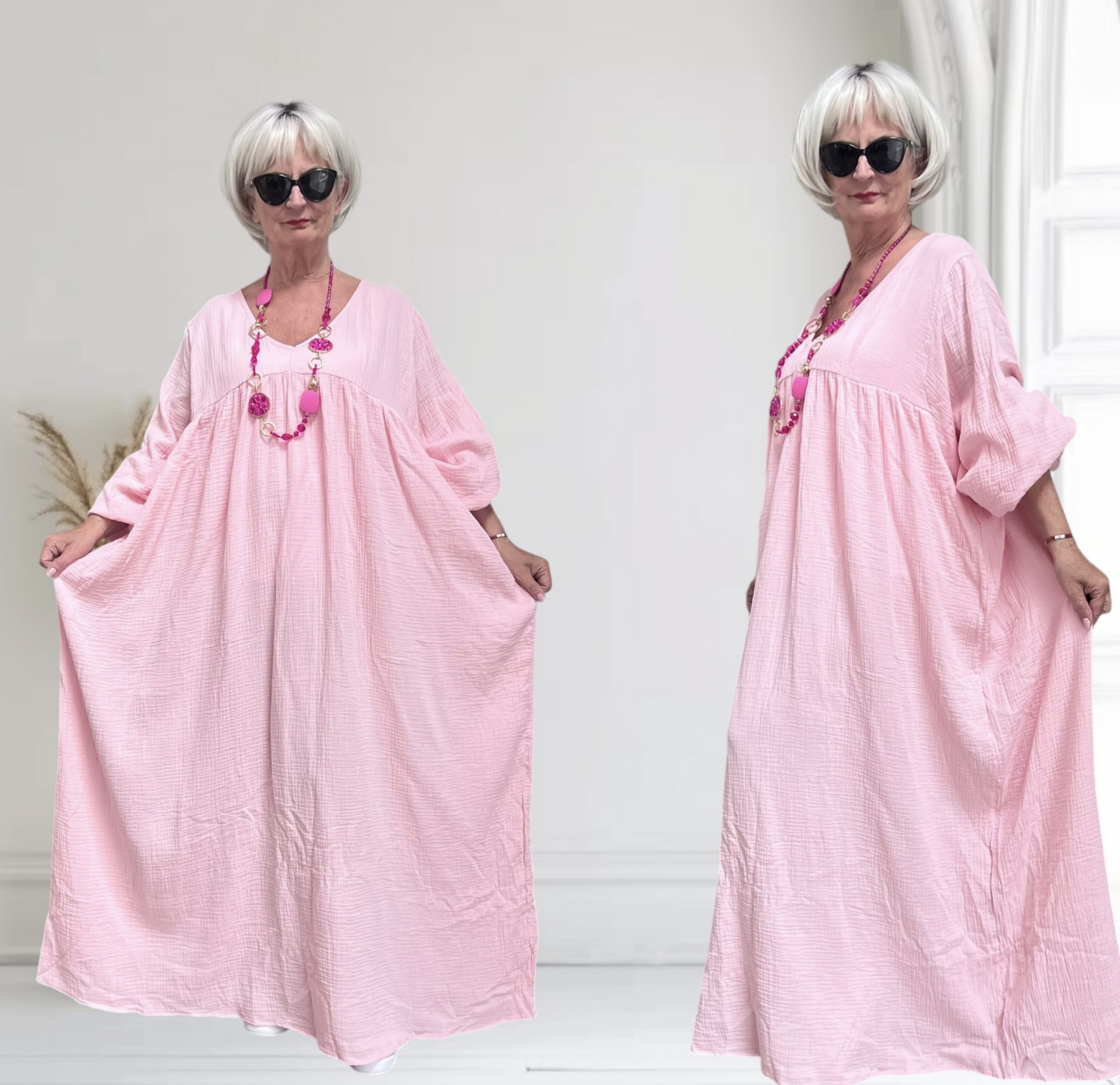 ITALIA MODA oversized katoen mousseline A-lijn jurk