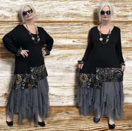AKH oversized jersey viscose A-lijn tuniek apart  zwart stretch