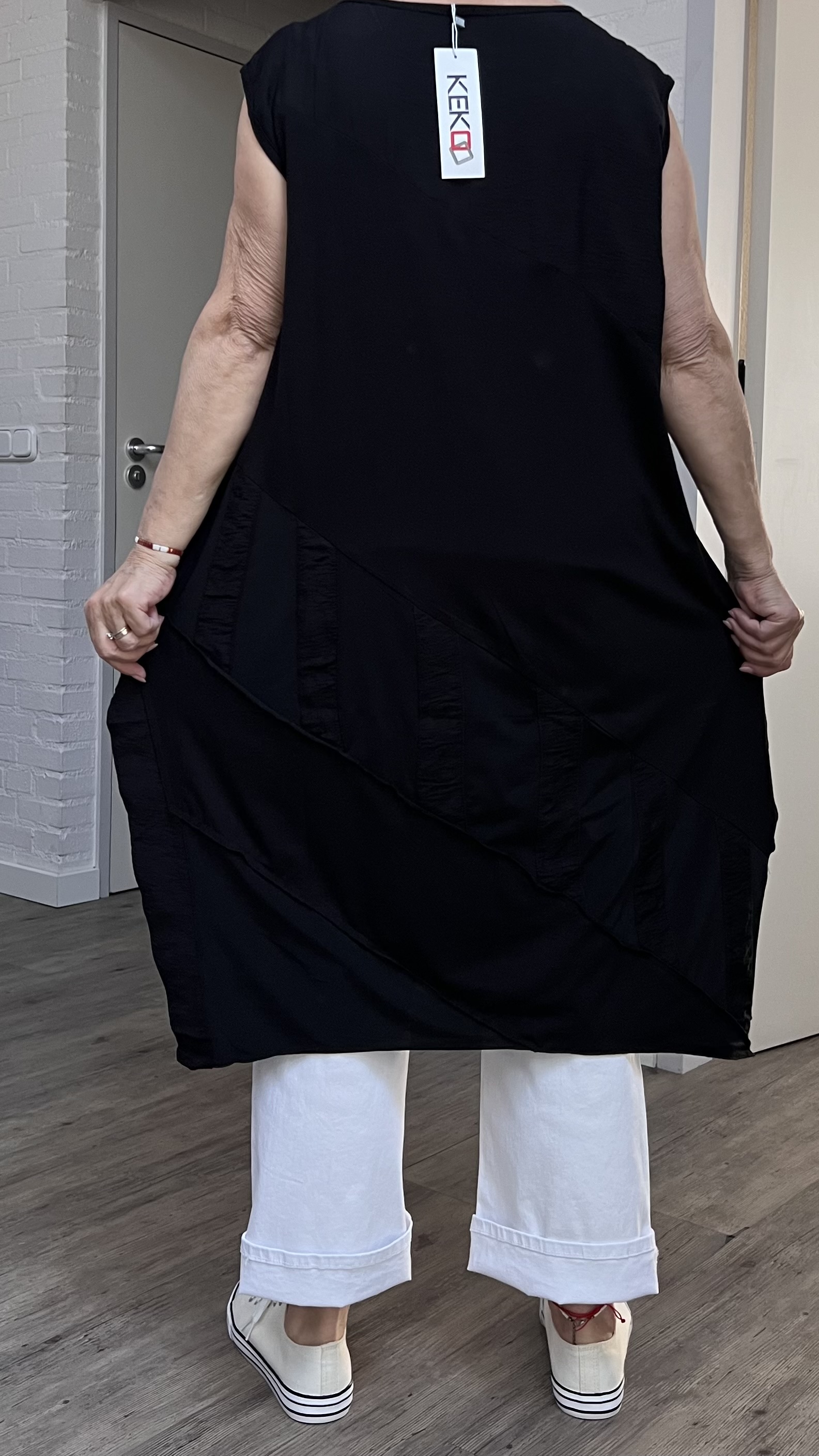 KEKOO design viscose  A-lijn jurk  zwart stretch 