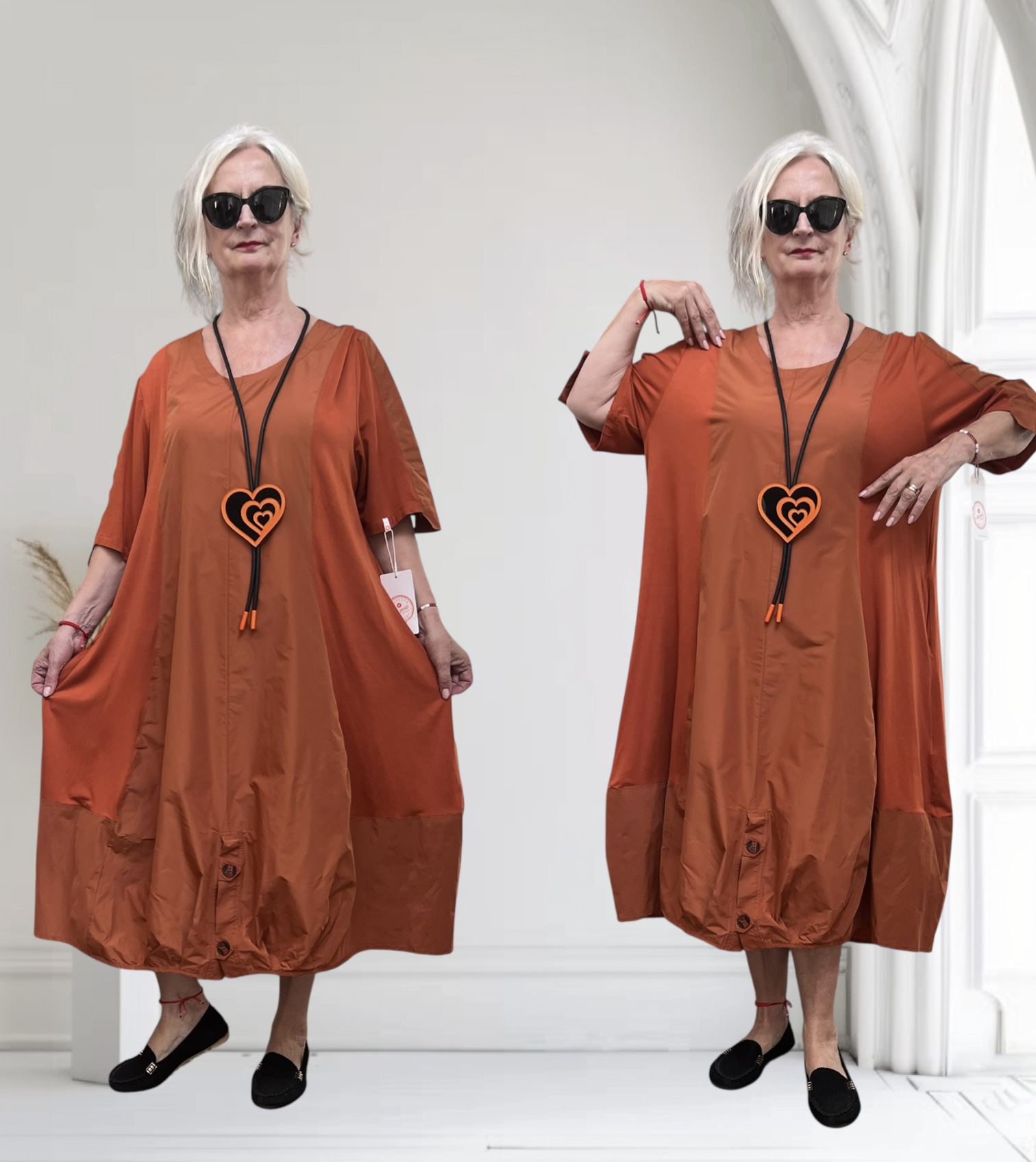 ALYANS oversized viscose A-lijn jurk met taft stretch