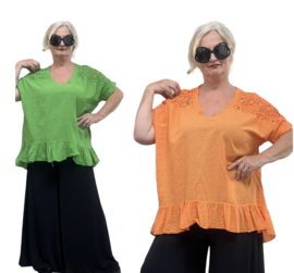 ITALIA oversized katoen top met kant /in meerdere kleuren