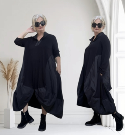 IZZY Style viscose A-lijn jurk met inzet van taft /stretch/zwart