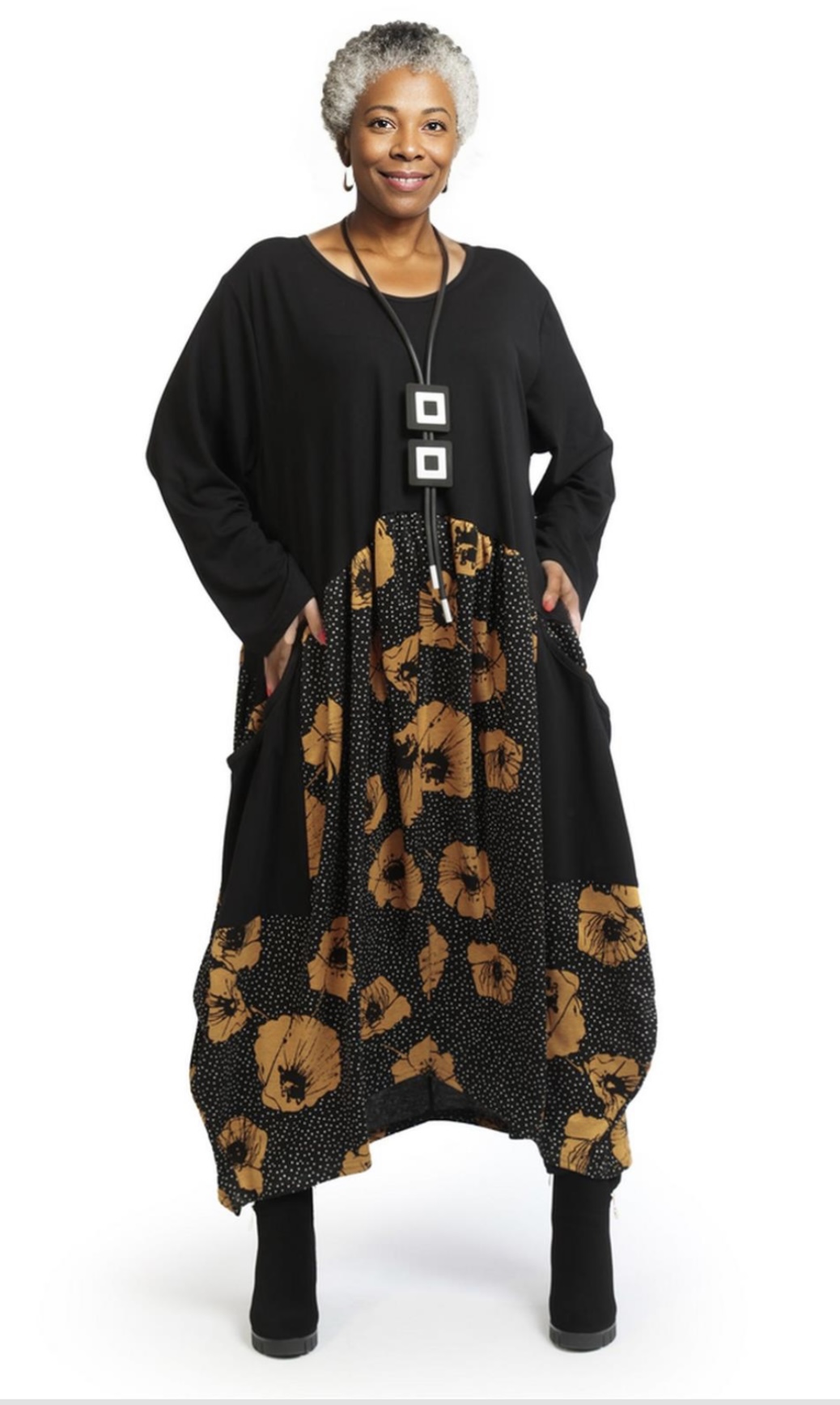 AKH oversized viscose mix tuniek apart stretch zwart/geel