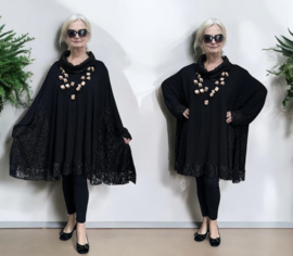 AKH oversized viscose A-lijn tuniek met glitter KANT stretch
