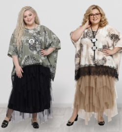 ITALIA MODA viscose tuniek/poncho met kant en ketting /stretch/meerdere kleuren