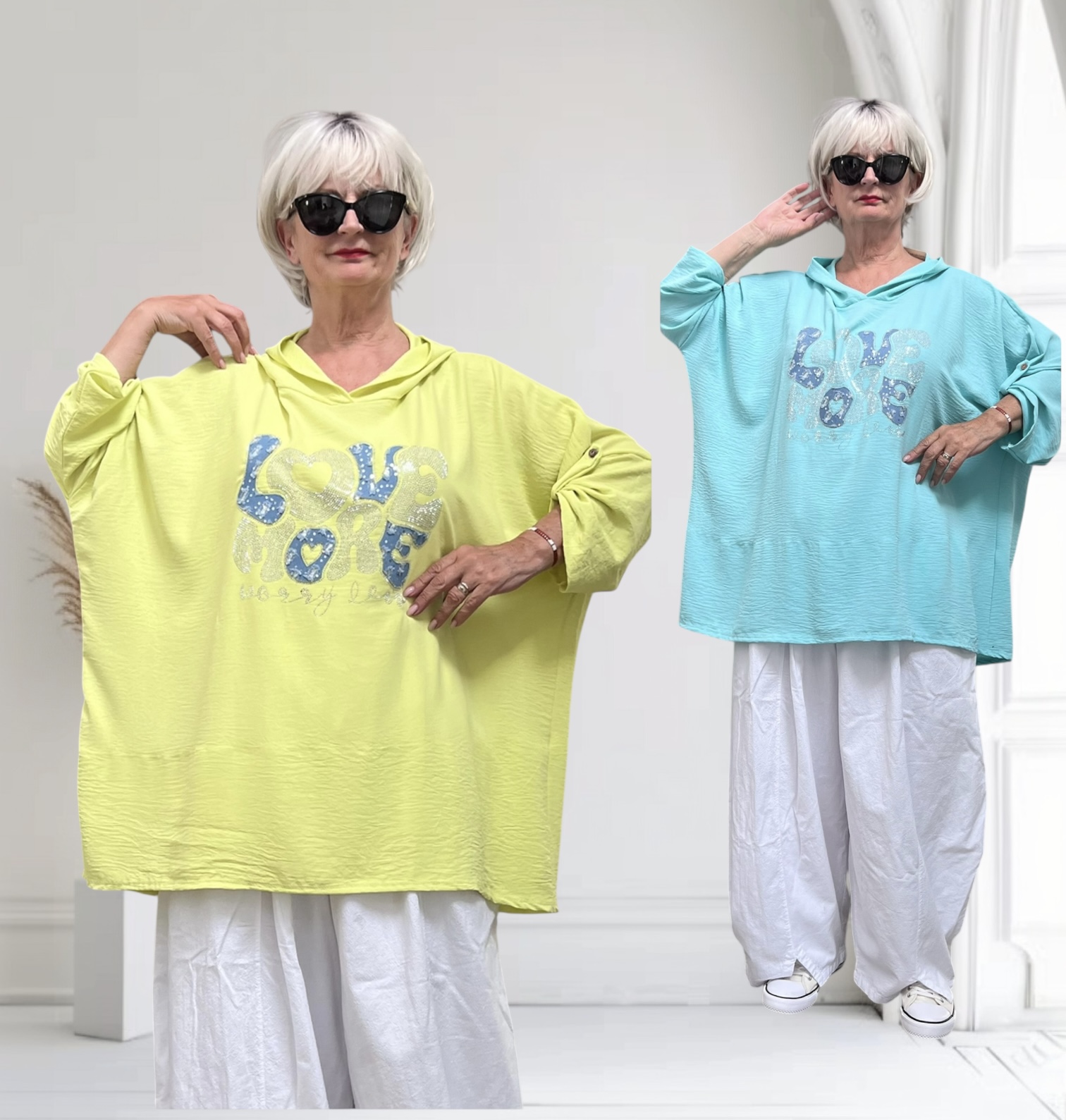 ITALIA oversized viscose top/tuniek met capuchon /in meerdere kleuren