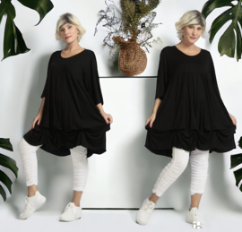 AKH oversized viscose A-lijn jurk apart stretch  zwart