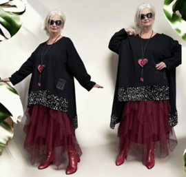 ITALIA MODA oversized katoen tuniek / capuchon/inzet van pailletten zwart /stretch