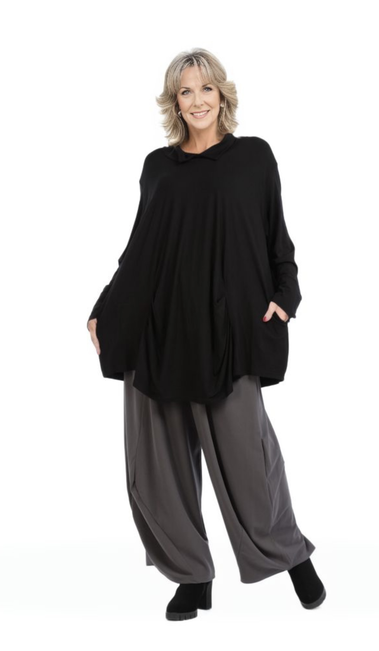 AKH oversized viscose jerseyA-lijn tuniek apart stretch zwart