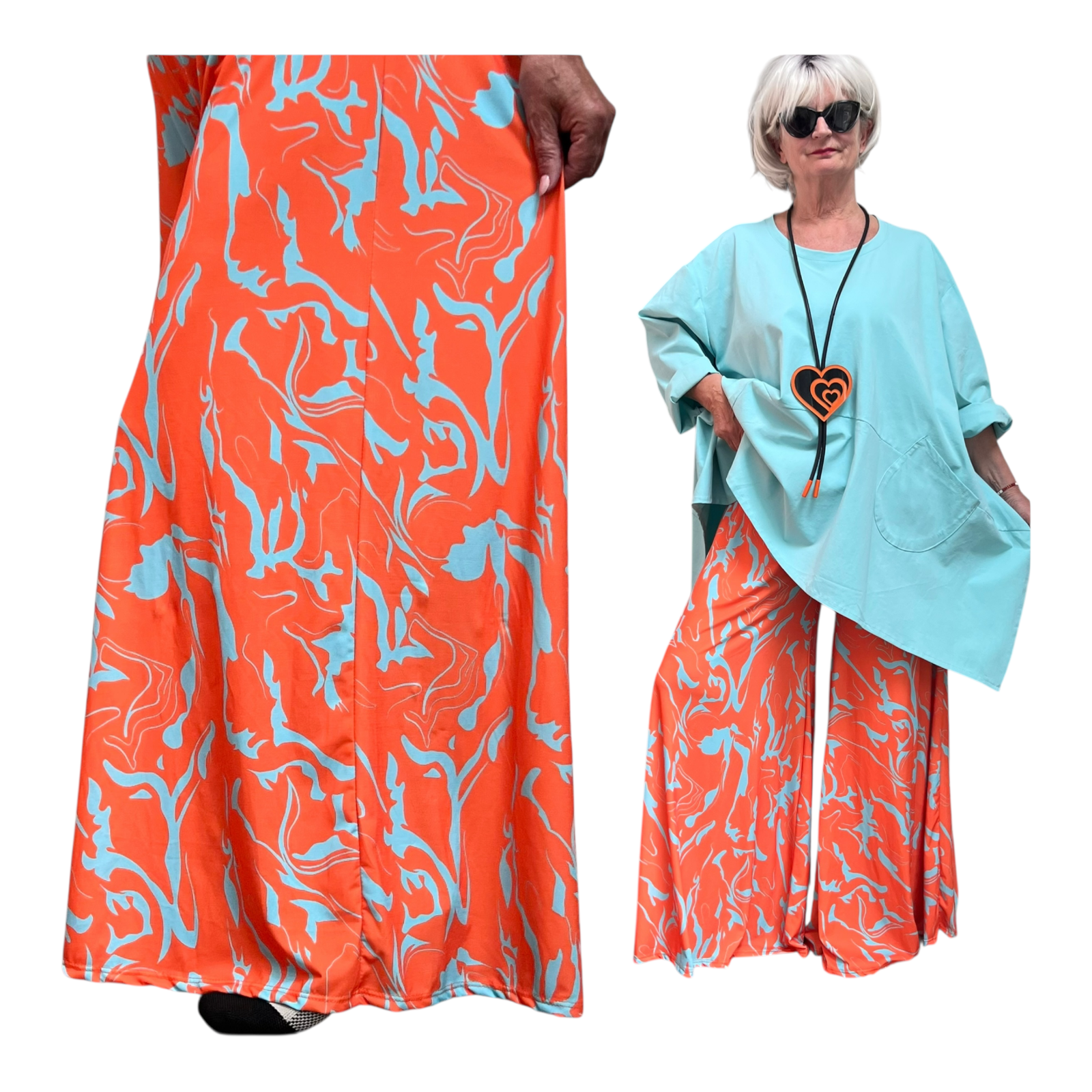 ITALY Mode jersey viscose  wijde broek apart /zeer rekbaar