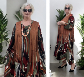 ITALIA  oversized vest met franjes gemaakt van eco suède stof
