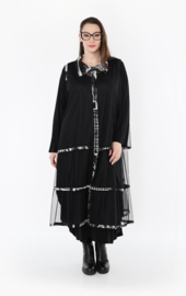 AKH oversized mouwloos vest/tuniek van stretch tule kwaliteit/zwart/wit