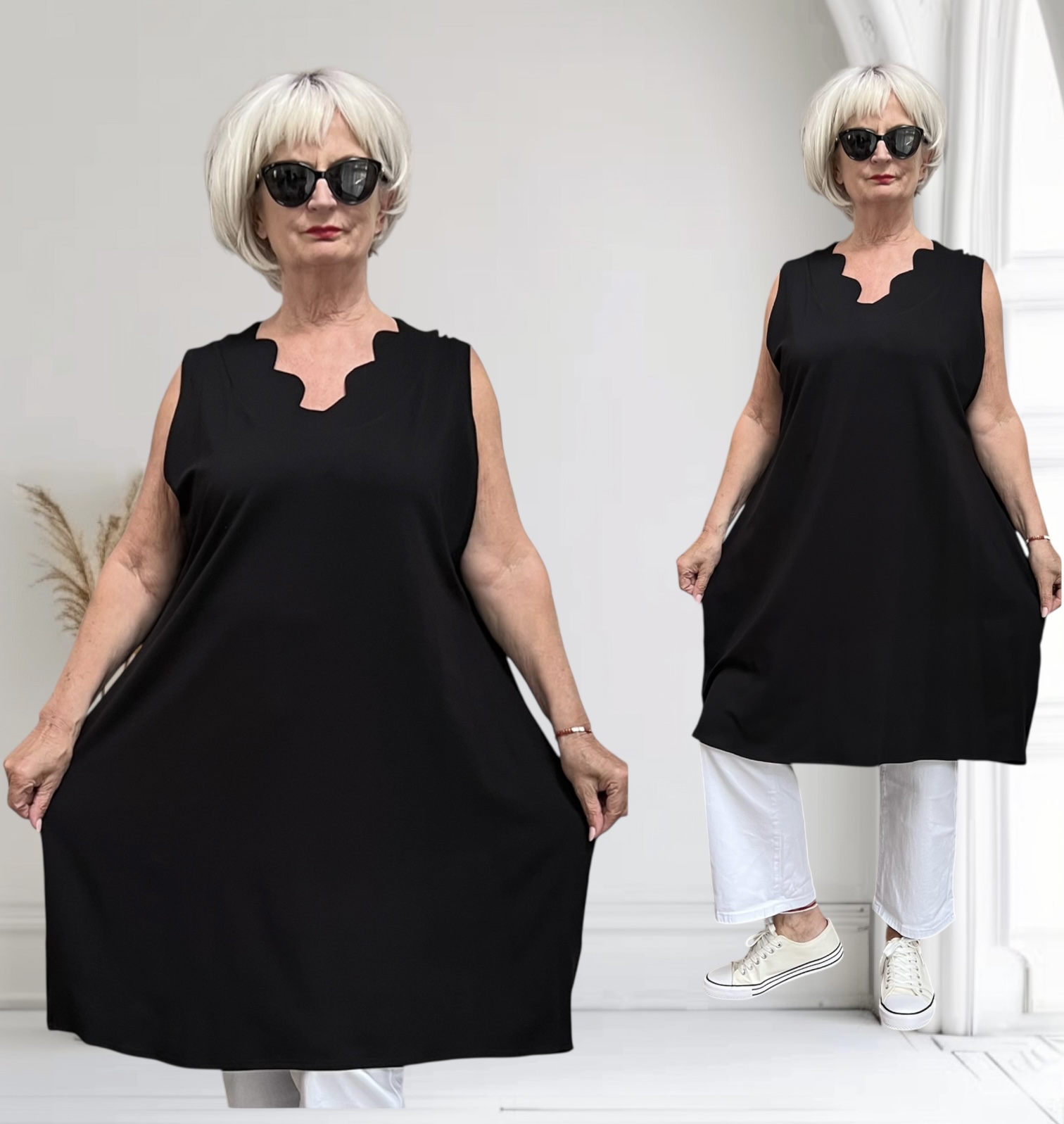 New Jersey viscose A-lijn tuniek met aparte decolleté/ stretch/zwart