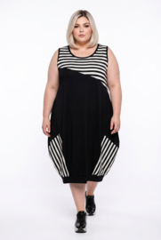 AKH oversized viscose jersey ballon jurk  apart/stretch zwart/wit