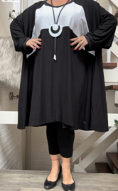 Anna oversized A-lijn jersey viscose tuniek/jurk met zakken apart (extra groot)zwart/wit strtech