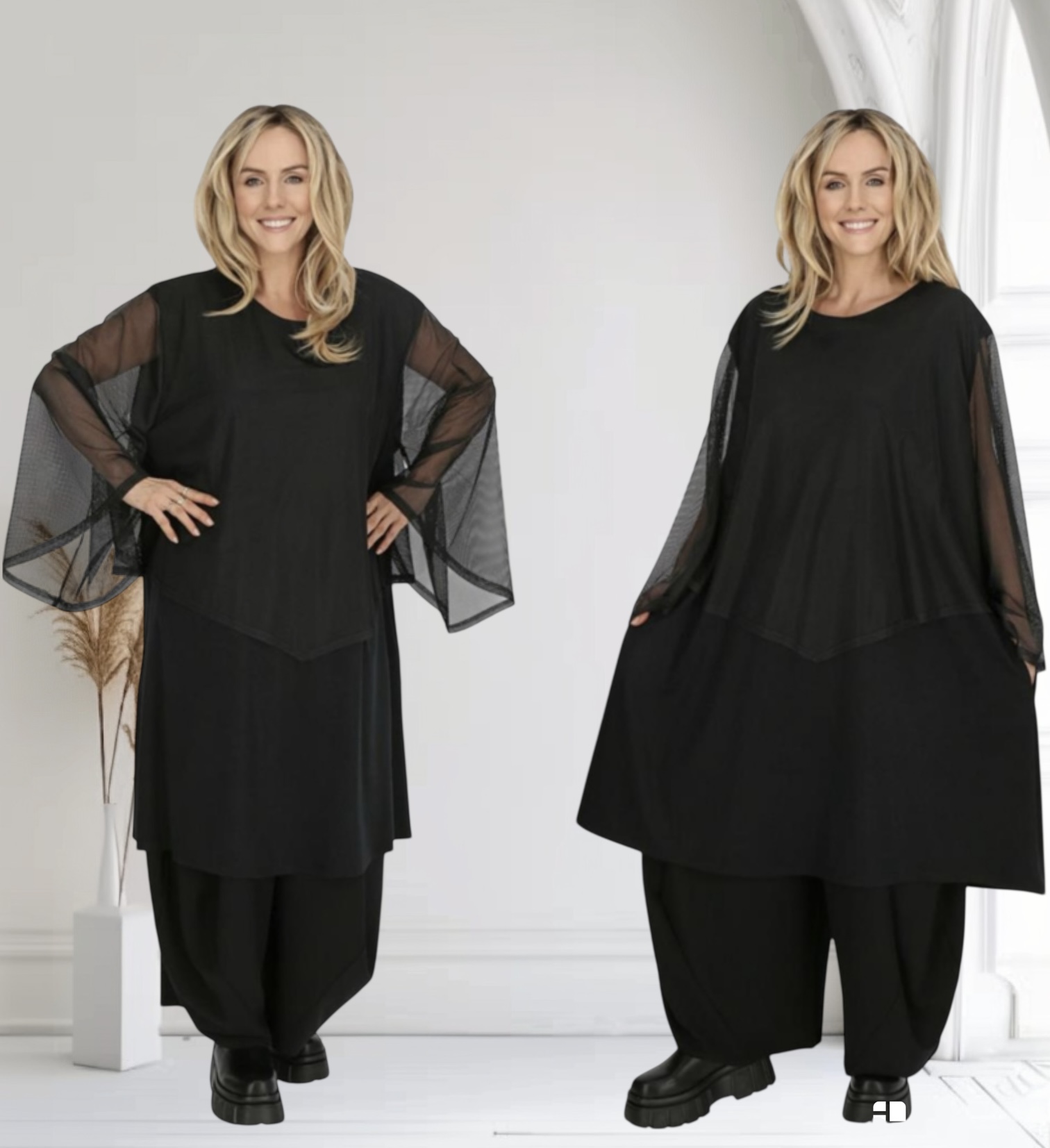 AKH oversized viscose A-lijn tuniek met tule stof stretch