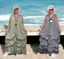 Moonshine katoen tricot A-lijn jurk met verstelbare plooien en KANT/stretch apart/in meerdere kleuren