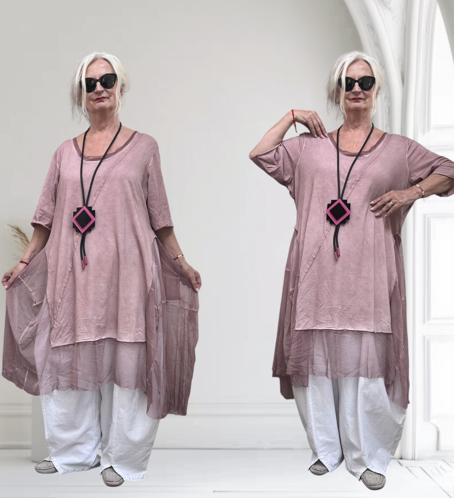 LUUKAA de modieuze kleuring oversized katoen  A-lijn jurk/jurk met tule/ stretch