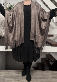 ITALIA MODA oversized mouwloze vest /poncho met franjes stretch