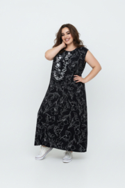 AKH oversized katoen/viscose A-lijn jurk met zakken /apart/zwart/wit